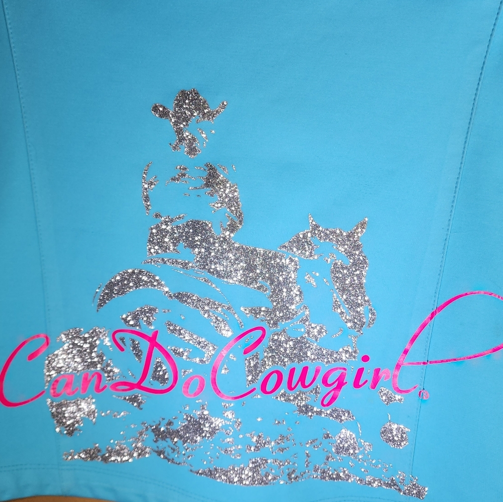 Can Do Cowgirl Port Authority Zipper Jacket Medium Blue Glitter